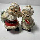 Vintage Gold Spaghetti Trim Santa   Mrs  Claus Salt Pepper Shakers Japan 073