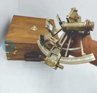 Vintage Solid Antique Brass Nautical Functional 9  Sextant With Wooden Box