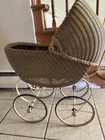 Antique Baby Stroller Weaved Wooden Carriage With Iron Frame And Wheels 18 x11 