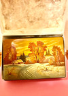     large Rare 22k Gold Base Winter Nature Scene Russian Lacquer Box Fedoskino
