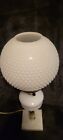 Vintage Elegant Hobnail Milk Glass Lamp With Marble Base And Milk Glass Globe