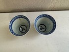 Antique Chinese Blue   White Porcelain Pair Of Cups Women Flowers W  Kangxi Mark