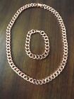 Pure Solid Copper Cuban Chain Bracelet   Necklace Set Curb Link Rider Arthritis