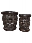 Authentic African Hand-carved Pair Of Bamileke  Heavy Wood Stools -cameroon 20 C