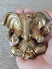Antique Indian Brass Sculpture Gilted Ganesha Elephant God Figurine Home Decor