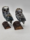 Vintage Hand Carved   Hand Painted Wooden Owl On Log Set Of 2