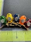 Colorful Vintage Five Birds Rhinestone Brooch Pin
