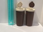 Vintage Tupperware 4 5  Brown Salt   Pepper Shaker Set 1329 With Flip Top Lids