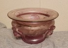 Vintage Murano Glass Blown Glass Bowl Urn Scavo Style Pink Iridescent Lion Prunt