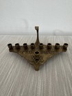 Solid Brass Hanukkah Menorah Candle Chanukah Lamp Israel C1948-50s Judaica Rare 