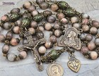Jesus Mary Tween Hearts Rosary-peach Moonstone vintage Bronze Prayer Beads