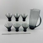 Morgantown Normandie Smoke Glass Cocktail Pitcher 6 Martini Glasses Set