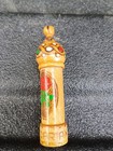 Antique Treen Wooden Hand Carved Painted Etui Sewing Needle Case Rose Bulgaria