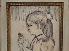 Vintage Mixed Media Artwork Of Little Girl W  Butterfly Signed William Benecke