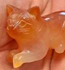 Antique Vintage Hand Carved Chinese Carnelian Figural Cat   On Wood Stand Nice