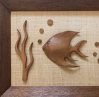 Mid-century Sunfish Tiki Style Wall Art Possibly Witco Carved Wood grasscloth Nr