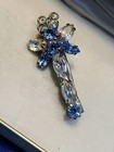 Tarina Blue Rhinestone Aurora Borealis Dragonfly Flower Brooch Pin
