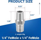 6pcs 304 Stainless Steel Hex Nipple Pipe Fittings  1 4  Male To 1 4  Male Npt Th