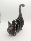 Vintage Hand Made   Painted Black Polkadot Folk Art Cat Letter Holder