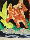 Vintage Punch Needle Pillow Deer And Fawn Black Velvet 15 X 12