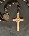 Handcrafted Dark Olive Wood Rosary With St  Benedict Medal And Crucifix