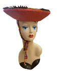 Antique Peruvian Montera Hat Quachua Montera Indigenous Red Vibrant Handmade