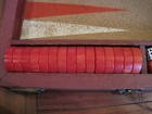 Vintage Crisloid  Bakelite Catalan Backgammon Set Red   Butterscotch 1 25  Chips
