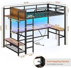 Twin Loft Bed With L-shaped Desk  Led Lights   Charging Sation  Modern Loft Bed