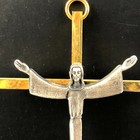 Vintage Mid Century Modern Style Crucifix Jesus Open Arms 7  Silver Gold Metal 
