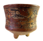 South American Tripod Vessel Bowl Polychrome With Mythological Figures Tribal