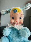 Vintage Rubber Face Bunny Rabbit Easter Blue Stuffed Rare Plush Collectible Toy