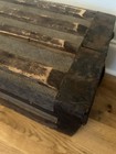 Antique 19th C Victorian Flat Top Steamer Trunk Chest  Embossed Tin   Dated Lock