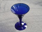 Pair Vintage Cobalt Blue Glass Cocktail Coupes Art Deco Geometric Silver Rim