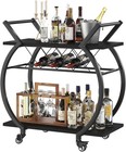 Black Wine Cart With Wheels  Modern Bar Cart With Wine Rack  Industrial Bever   