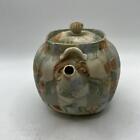 Antique Vintage Japanese Banko Ware Tapestry Teapot Ceramic Green Art Decor