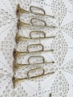 Lot Of 6 Vintage Brass 6    Brass Bugle Horns Christmas Decor Mcm Made India