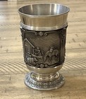 German Rein Zinn 95  Pewter Cup  3 Raised Relief Designs - 2 5  Tall