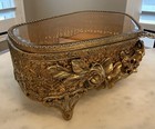 Rare Vtg Ormolu Hollywood Regency Brass Gold Claw Foot Filigree Jewelry Box