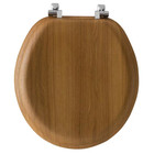 Premium Natural Oak Toilet Seat With Chrome Hinge - Round Closed Front Wood