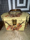 Vtg Wooden Makeup jewelry Case With Violins Roses Musical Notes Bakelite Handle