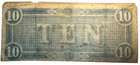 1864  10  Richmond Confederate States Of America Note Well Circulated  7 21-101