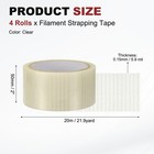 4 Rolls Filament Strapping Tape  2 x21 9yd Fiberglass Mesh Packaging