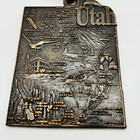Vintage Utah Map Souvenir Keychain Copper Tone Beehive State Travel Collectible