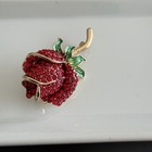 Signed Monet Red Rhinestone Rose Brooch Gold Tone Enamel Flower Vintage Pin