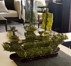 Chinese Regius Palace Green Stone Jade Exquisite Carved Sailboat Dragon Boat