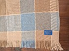 Pendleton Wool Throw Blanket Fringed Blue Tan Checked 65  X 50  Flawed