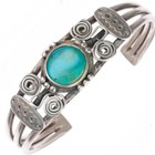 6 3  Antique Navajo C1920 s Ingot Silver Cuff Bracelet With Turquoise