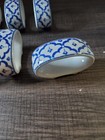 Set Of 8 - Vintage Porcelain Blue white Napkin Rings Floral Design Hand Painted