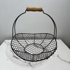 Vintage French Wire Metal Farm Basket With Wooden Handle