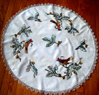 Antique Linen Round Tablecloth Arts  craft H  Emb ry Birds Trim Tatting Lace